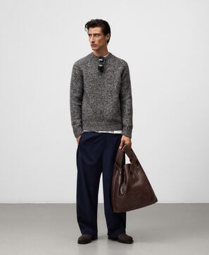 Camisola de malha melange com gola redonda para homem