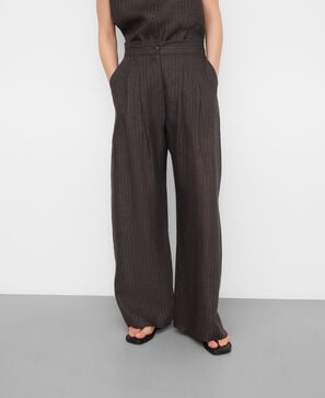 European linen striped straight trousers