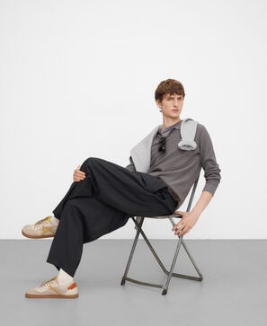 Structured knit long sleeve polo shirt