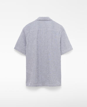Seersucker bowling collar striped shirt