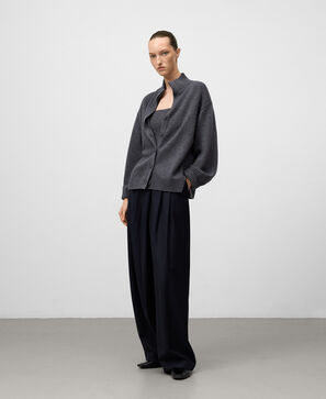 Merino wool high collar cardigan woman