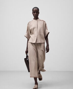Pantalón cropped con lino mujer