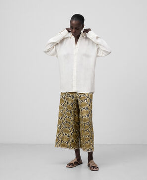 Snake-print linen cropped trousers woman