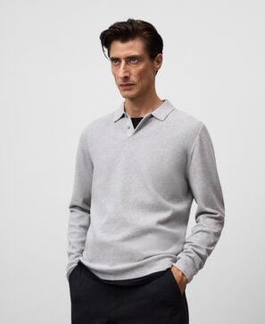Polo de malha estruturada de manga comprida para homem