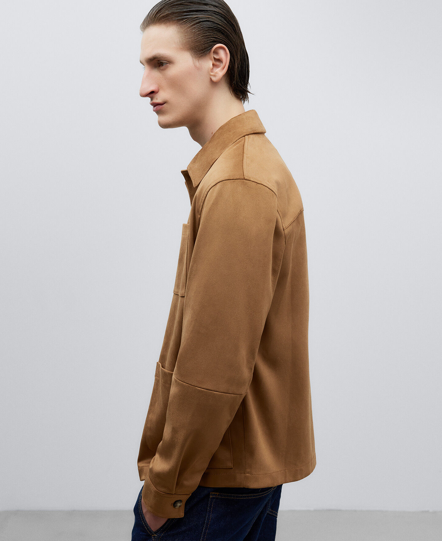 Faux suede overshirt for men