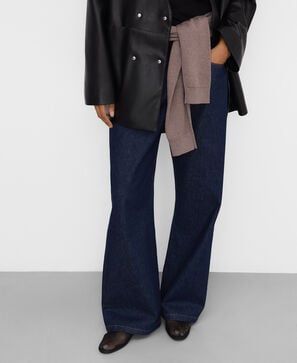 Cotton denim straight-leg trousers