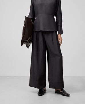 Linen and viscose peplum blouse woman