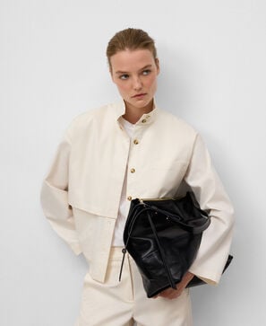 Funnel neck shirt with front yoke woman