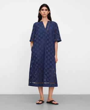 Poplin caftan with English embroidery