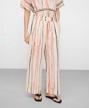 Irregular striped seersucker trousers