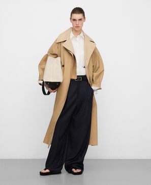 Two-tone double-lapel trench coat