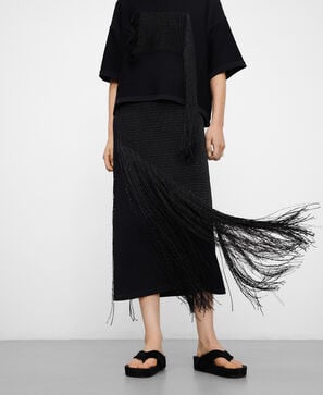 Raffia detail straight skirt