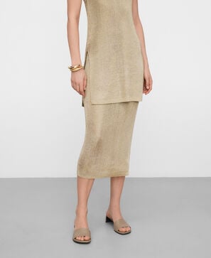 Metallic knit straight skirt