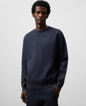 Rolled neck melange knit sweater man