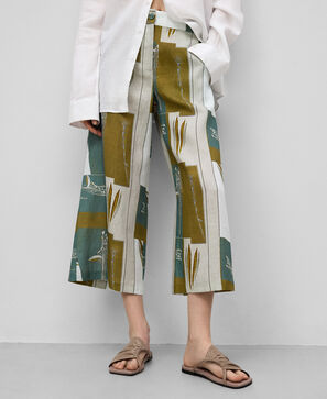 European linen printed trousers woman