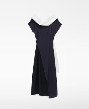 Vestido asim&eacute;trico combinado tricolor