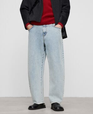 Frayed hem barrel fit denim trousers