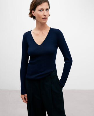 Jersey en lana merino azul marino mujer | AD España
