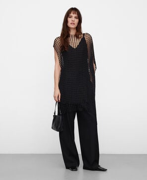 Asymmetric metallic knit mesh cape