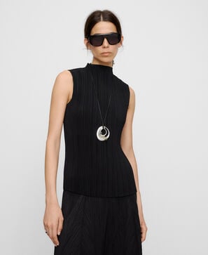 Perkins collar crinkle top