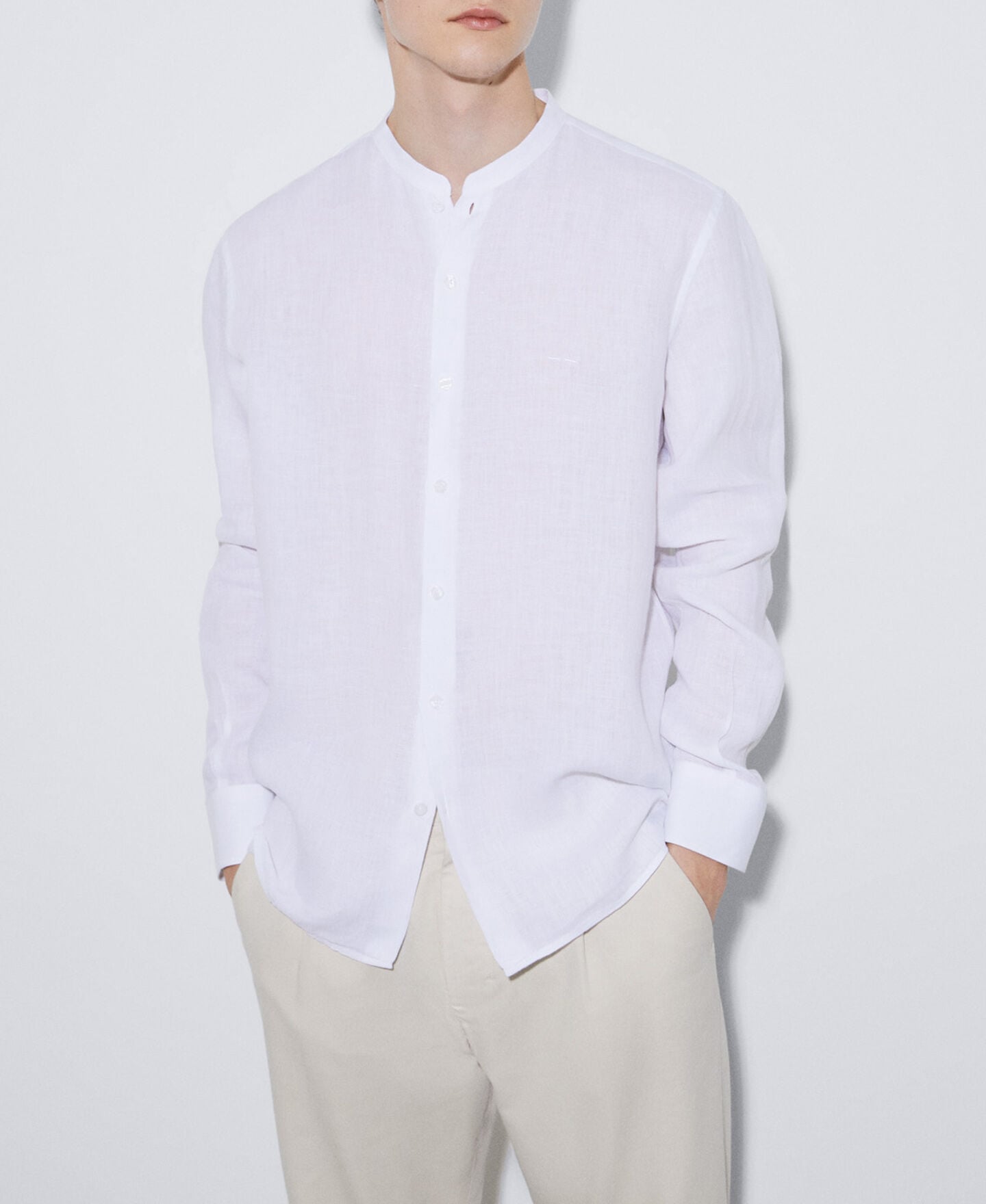 Mandarin collar linen shirt