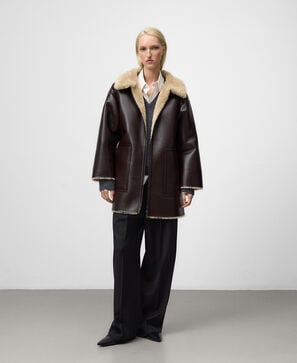 Leather-Non-Leather zip-up coat woman