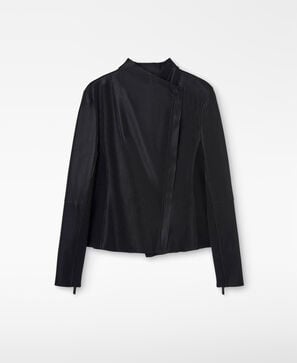 Leather-Non-Leather fitted jacket woman