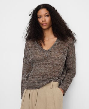V-neck melange knit sweater