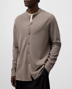 Mandarin collar shirt piqu&eacute; knit