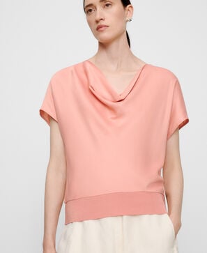 Draped neckline double fabric T-shirt
