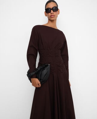 gathered cotton midi dress Gathered waist cotton midi dress