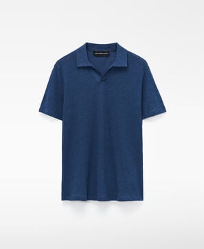 Linen and cotton V-neck polo shirt