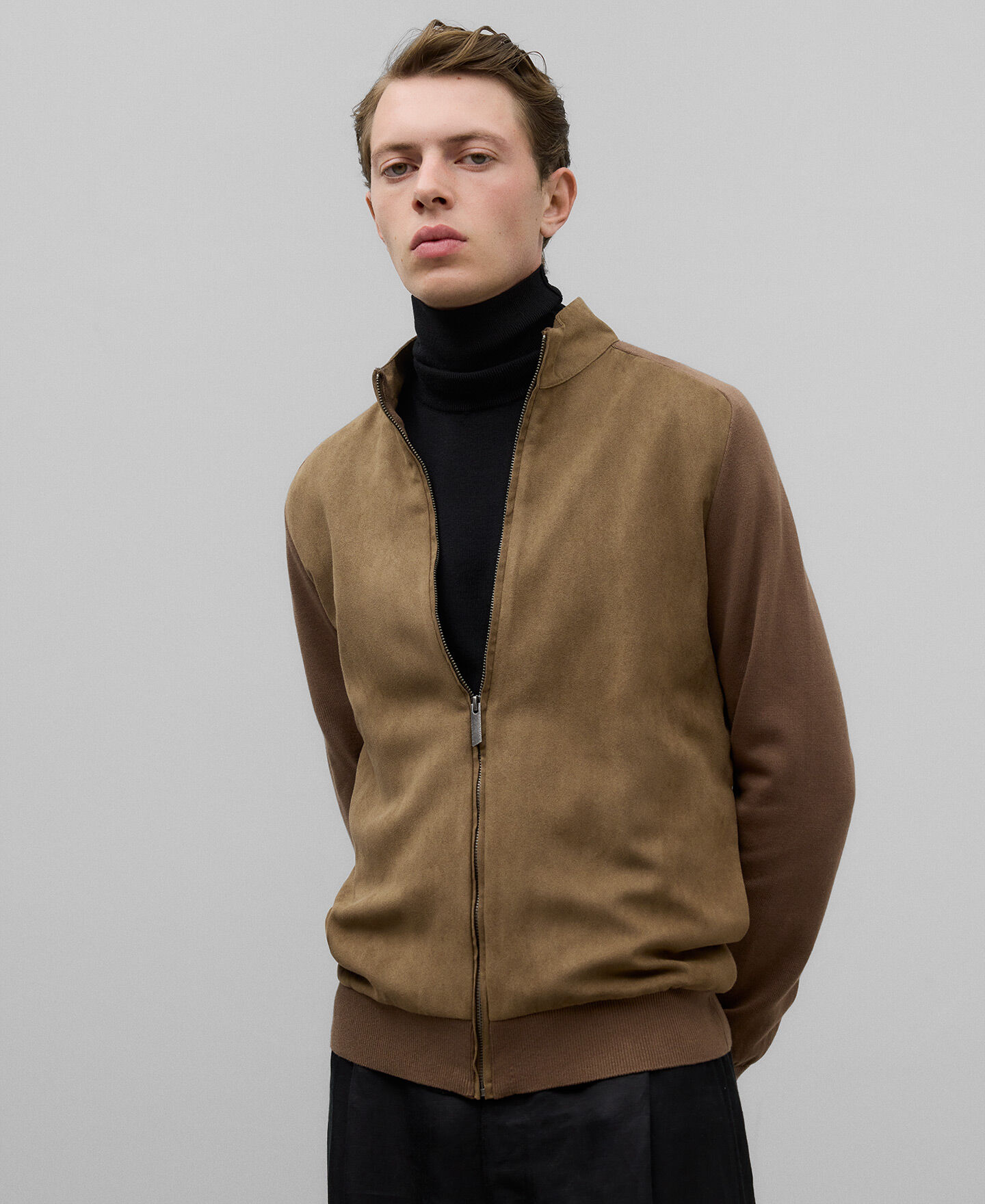 Mens suede front cardigan discount