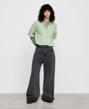 Straight washed denim trousers