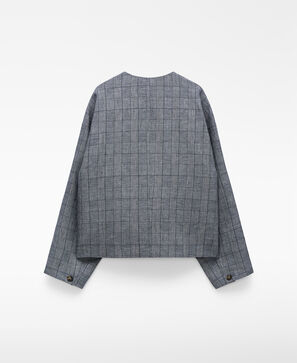 Linen checkered straight jacket