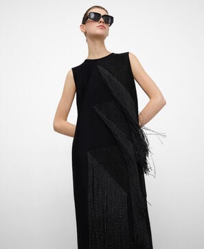 Intarsia knit dress with fringe