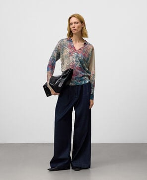 Jersey estampado cuello polo mujer