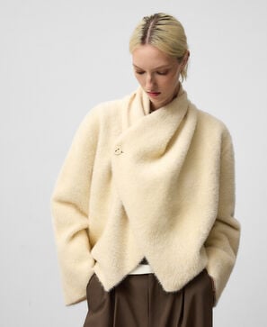 Fuzzy knit wrap jacket woman