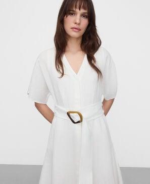 Vestido midi con cintur&oacute;n lino europeo