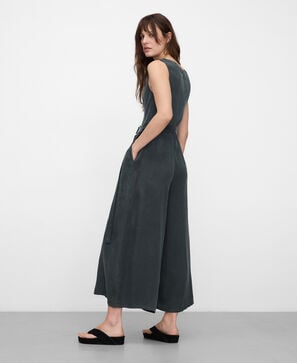 Draped neckline semi-fitted jumpsuit