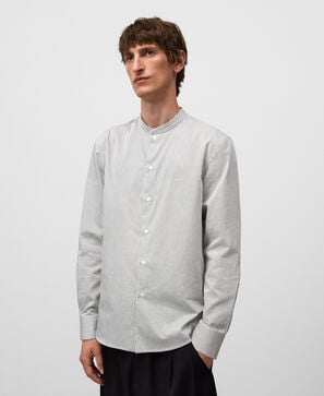Mandarin collar striped shirt man