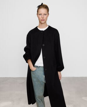 Merino wool blend round neck coat