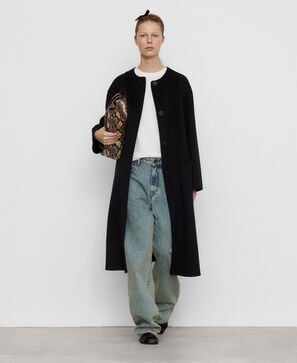 Merino wool blend round neck coat