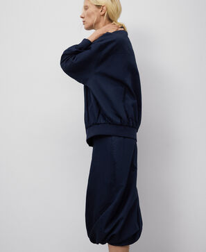 Linen blend navy blue skirt woman