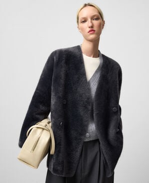 Fuzzy knit jacket woman