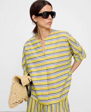 Cotton V-neckline striped blouse