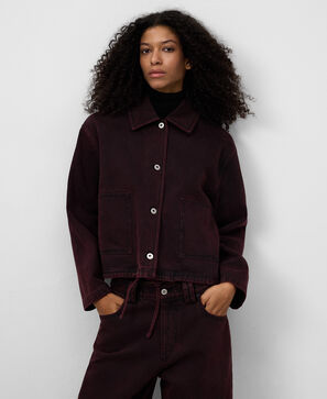 Washed denim short jacket woman