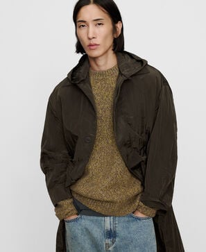 Hooded technical trench coat