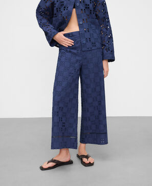 Poplin trousers with English embroidery