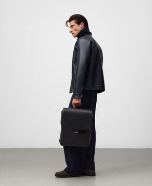 Leather compact backpack man